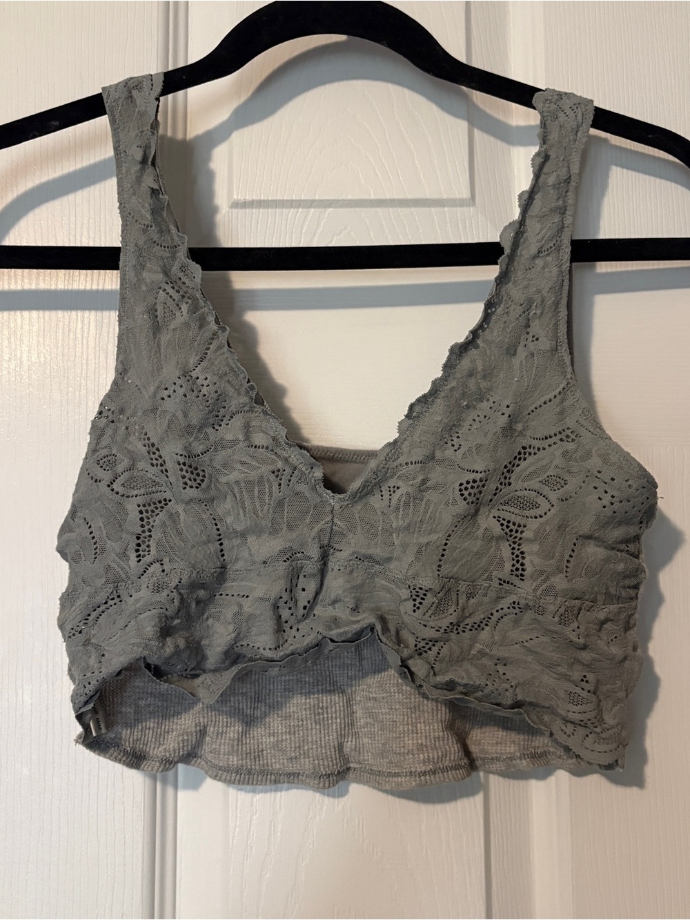 aerie Light Gray Lace Bralette - Soft V-Neck